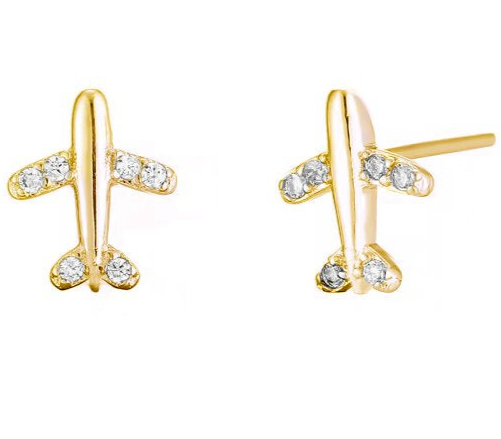 Airplane Sterling Silver CZ Studs