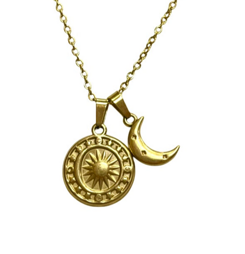 Moon and Medallion Charm Necklace