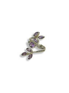 Amethyst Leaf Branch Sterling Silver Ring