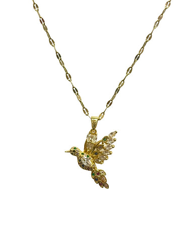 Rainbow Rhinestone Hummingbird Necklace