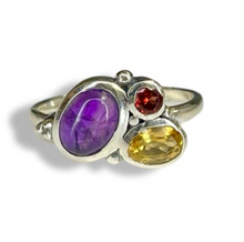 Amethyst, Citrine, Garnet Trio Sterling Silver Ring