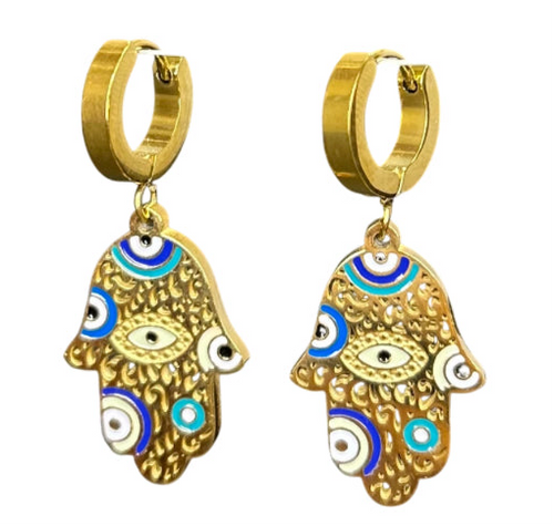 Hamsa Hand Drop Hoops