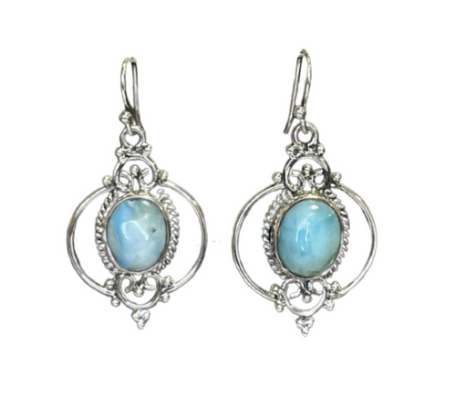 Halo Larimar Sterling Silver Earrings