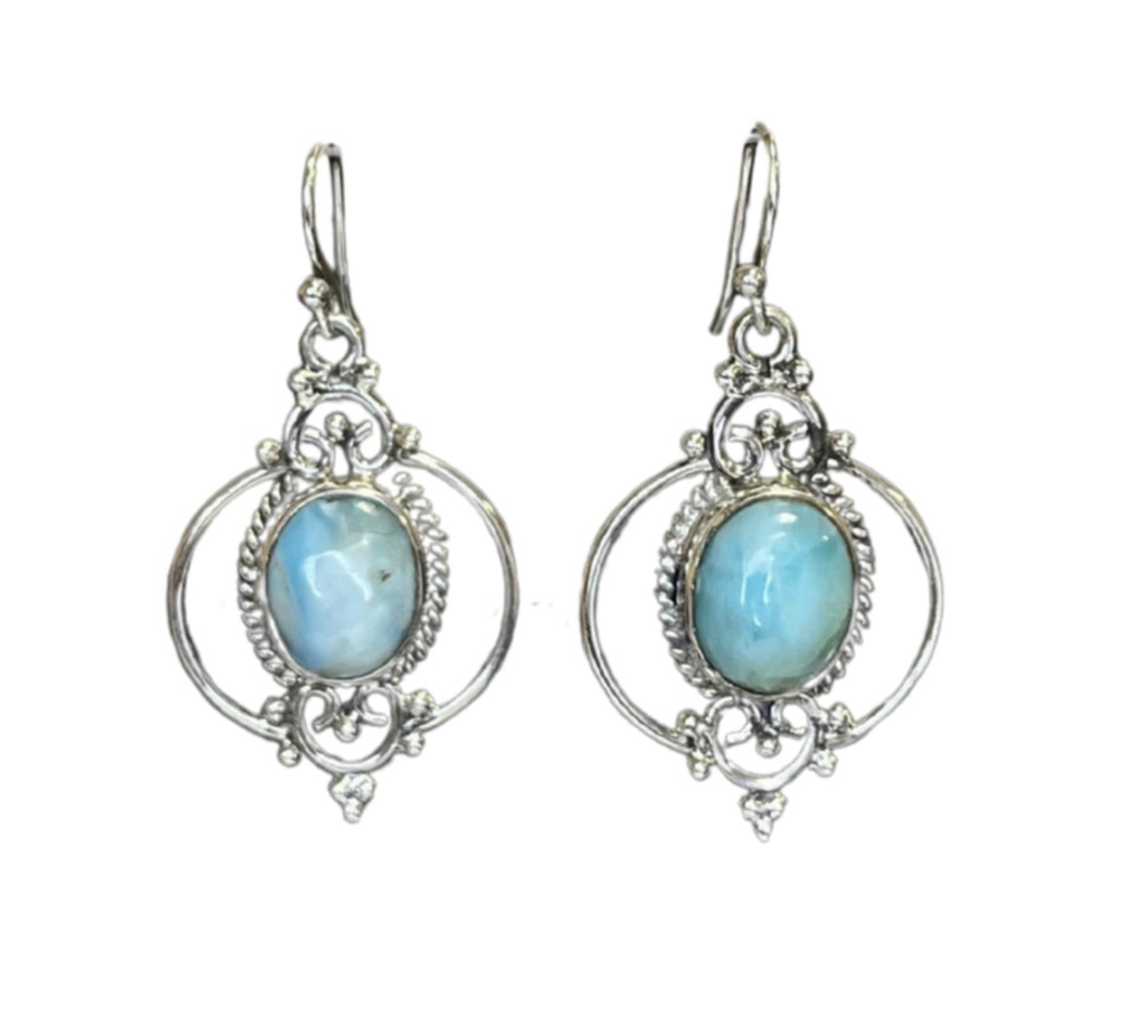 Halo Larimar Sterling Silver Earrings