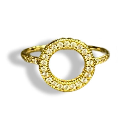 Gold Rhinestone Circle Sterling Silver Ring