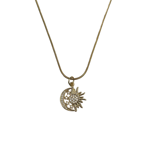Rhinestone Sun and Moon Necklace