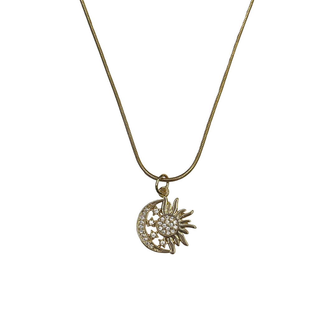 Rhinestone Sun and Moon Necklace