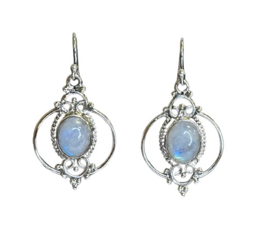 Halo Moonstone Sterling Silver Earrings