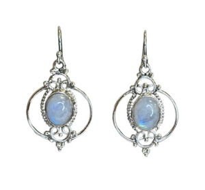 Halo Moonstone Sterling Silver Earrings