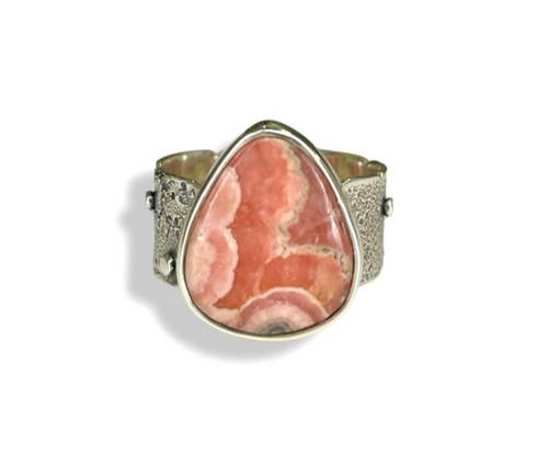 Rhodochrosite Triangle Cut Sterling Silver Ring