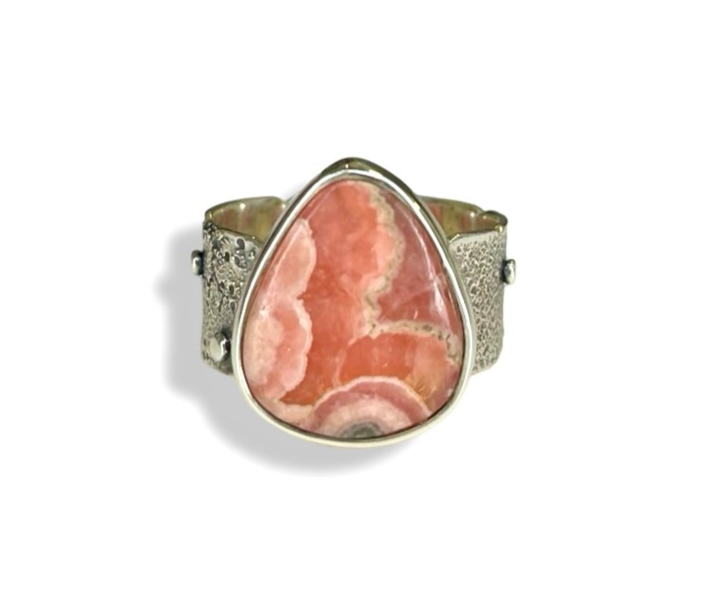 Rhodochrosite Triangle Cut Sterling Silver Ring