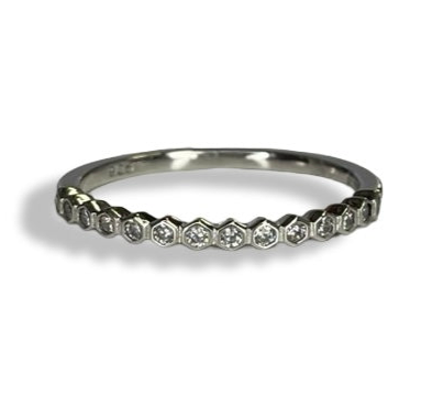 Half Rhinestone Sterling Silver Band