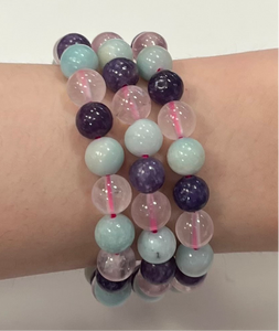 Rose Quartz, Caribbean Calcite, and Lepidolite Mala