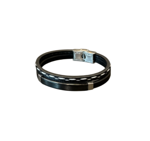 Men’s Black and White Two Layered Leather Bracelet