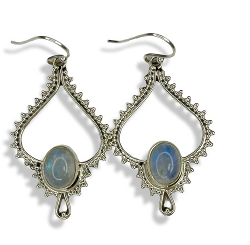 Gemstone Intricate Tear Drop Sterling Silver Earrings