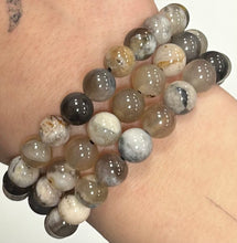 Black Flower Agate Mala