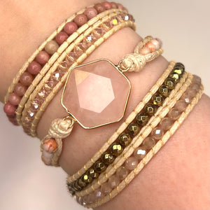 Rose Quartz Hexagon Wrap Bracelet