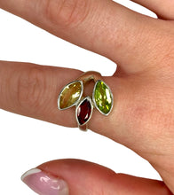 Citrine, Garnet, Prehnite Trio Stack Sterling Silver Ring