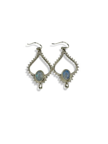 Gemstone Intricate Tear Drop Sterling Silver Earrings