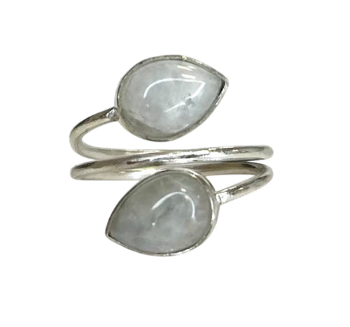Leaf Moonstone Double Sterling Silver Ring