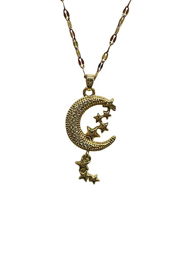 Rhinestone Moon and Star Necklace