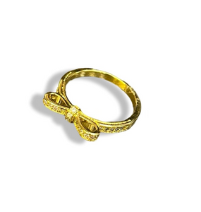 Gold Rhinestone Bow Sterling Silver Ring