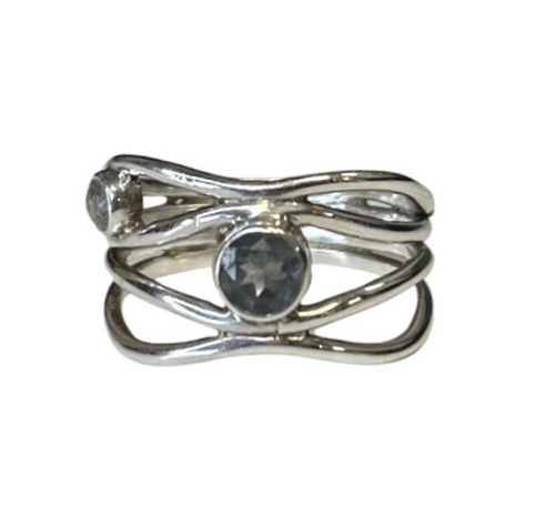 Labradorite Freeform Stack Sterling Silver Ring