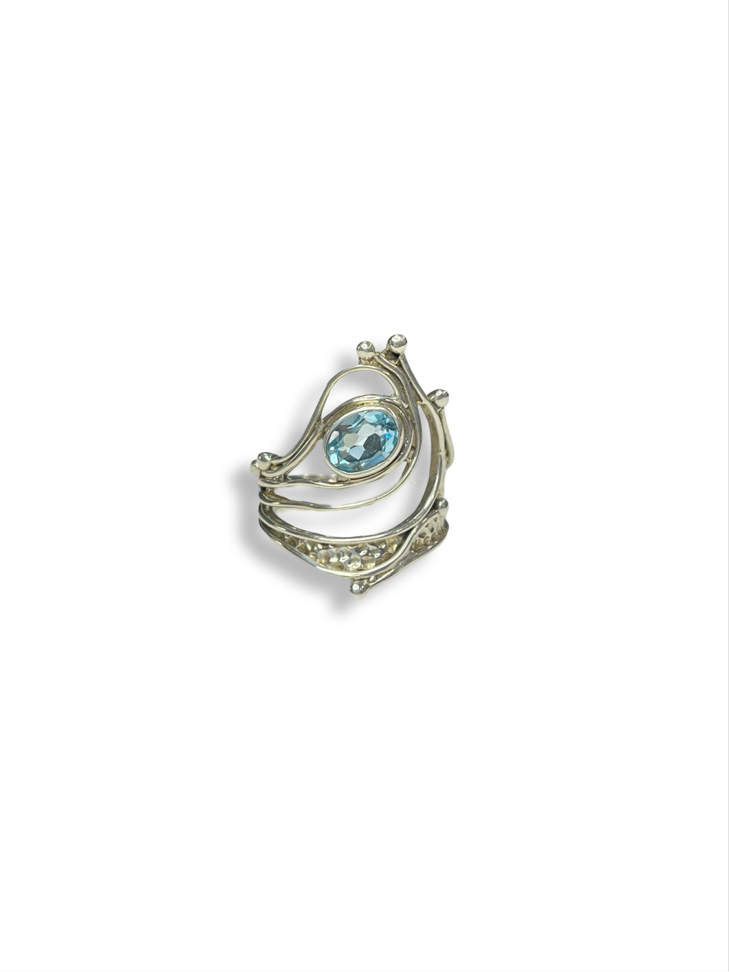 Blue Topaz Freeform Wave Sterling Silver Ring