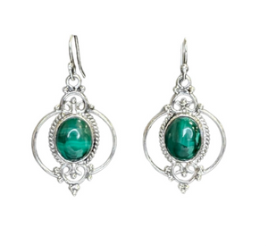 Halo Malachite Sterling Silver Earrings