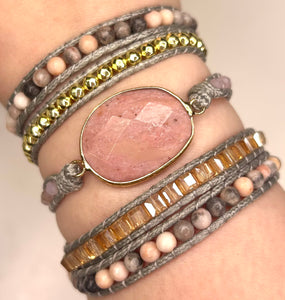 Light Grey Rhodonite Wrap Bracelet