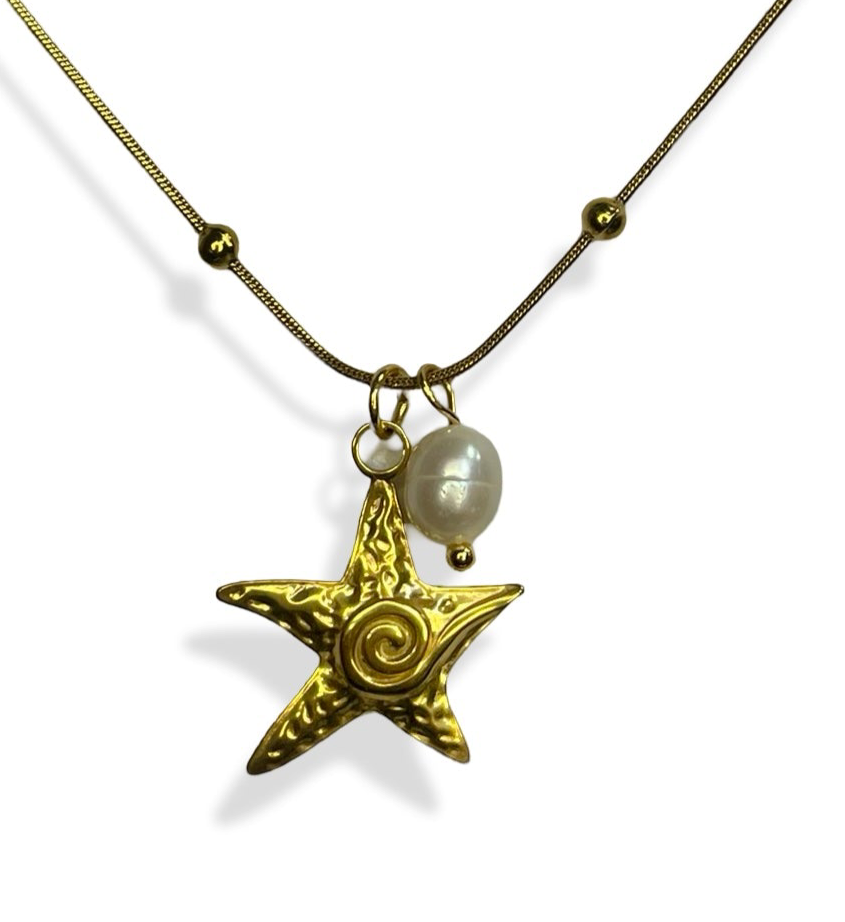 Starfish Pearl Charm Necklace