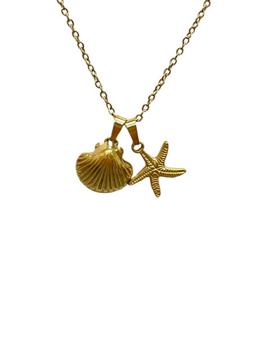 Seashell and Starfish Charm Necklace