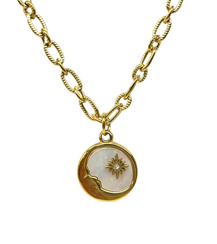 Mother of Pearl Moon and Star Necklace