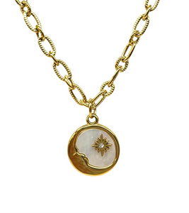 Mother of Pearl Moon and Star Necklace