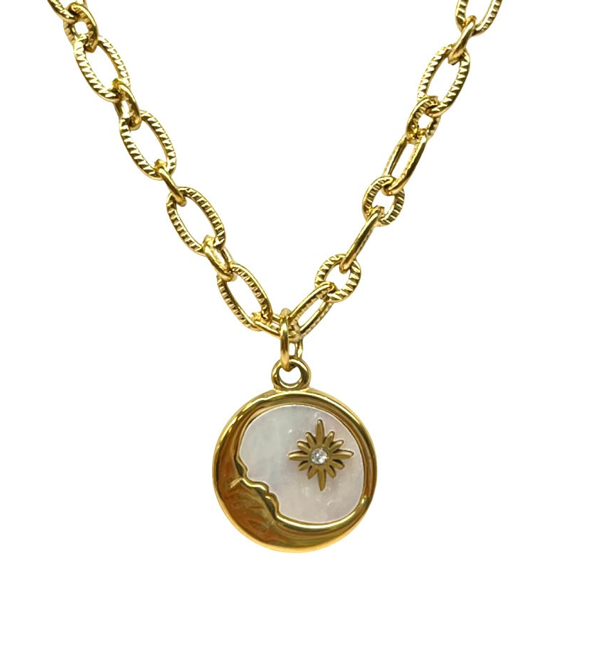 Mother of Pearl Moon and Star Necklace