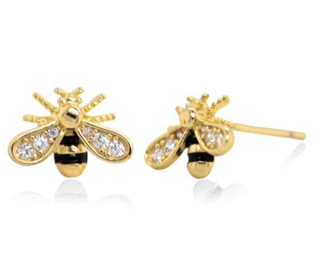 Bumble Bee Sterling Silver CZ Studs