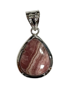Rhodochrosite Pear Cut Sterling Silver Pendant