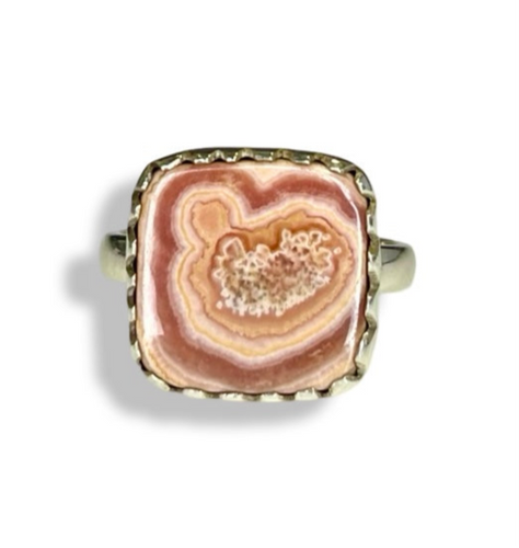 Rhodochrosite Square Sterling Silver Ring