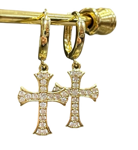 Rhinestone Cross Drop Hoops