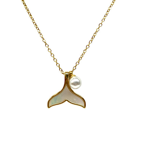 Mother of Pearl Whale Fin Necklace