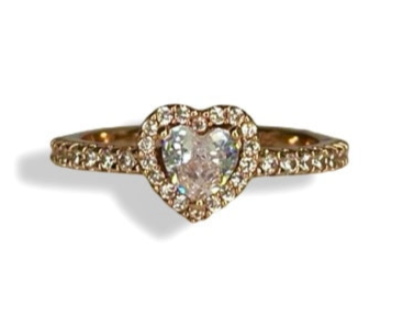 Heart Rose Gold and Rhinestone Sterling Silver Band