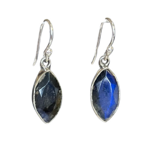 Drop Labradorite Marquise Cut Sterling Silver Sculpted Earrings