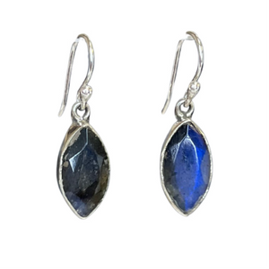 Drop Labradorite Marquise Cut Sterling Silver Sculpted Earrings