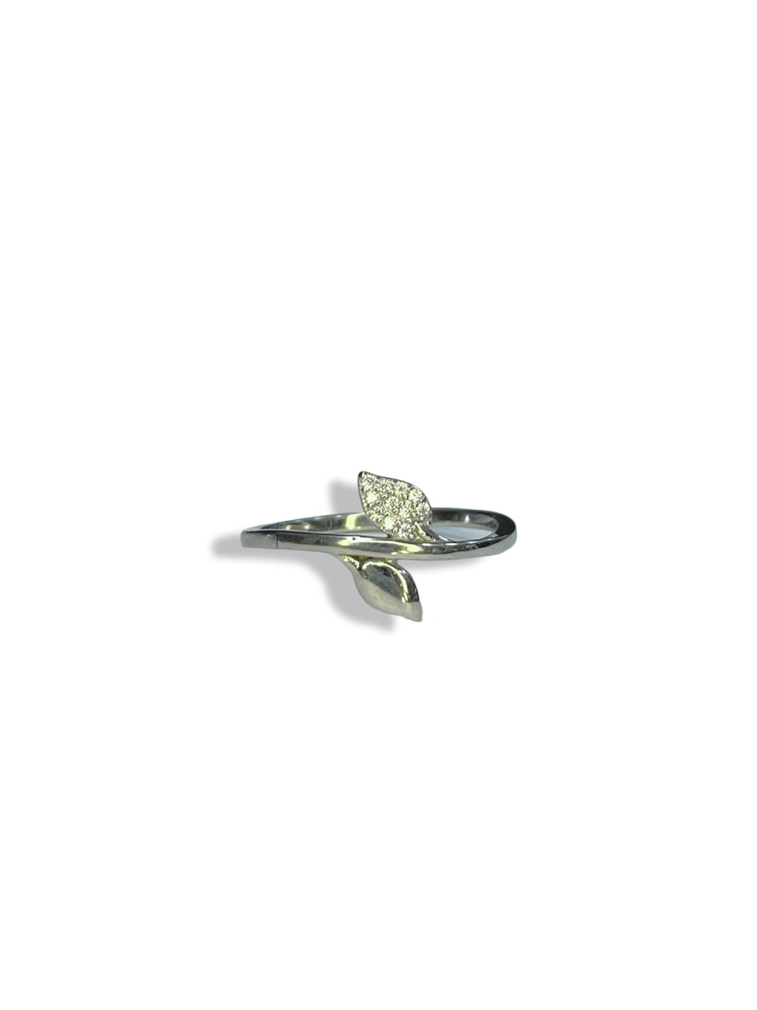 Rhinestone Leafs Sterling Silver Ring