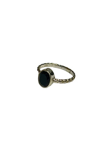 Black Onyx Sterling Silver Oval Bubble Band Ring