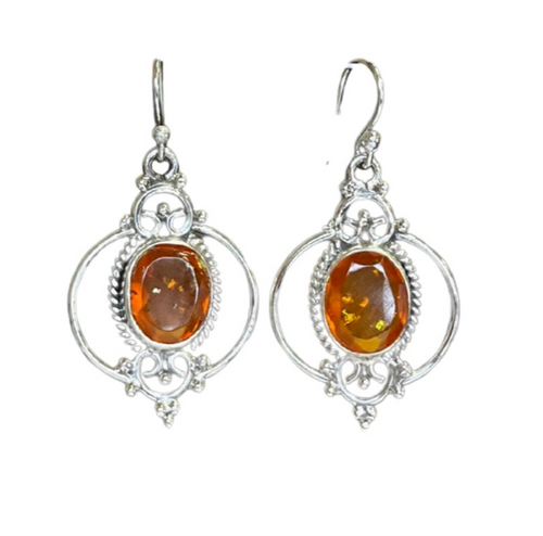 Halo Amber Sterling Silver Earrings