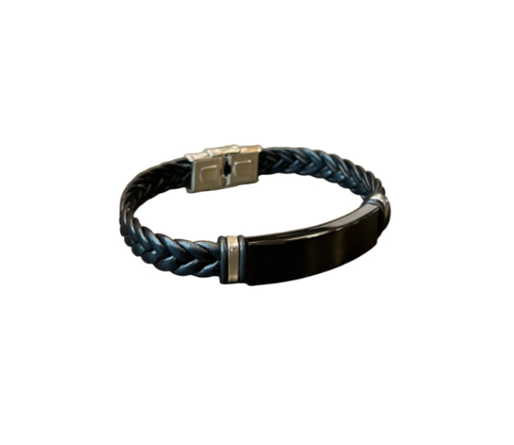 Men’s Black and Metal Leather Bracelet