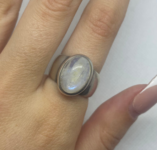 Sterling silver thick band moonstone ring