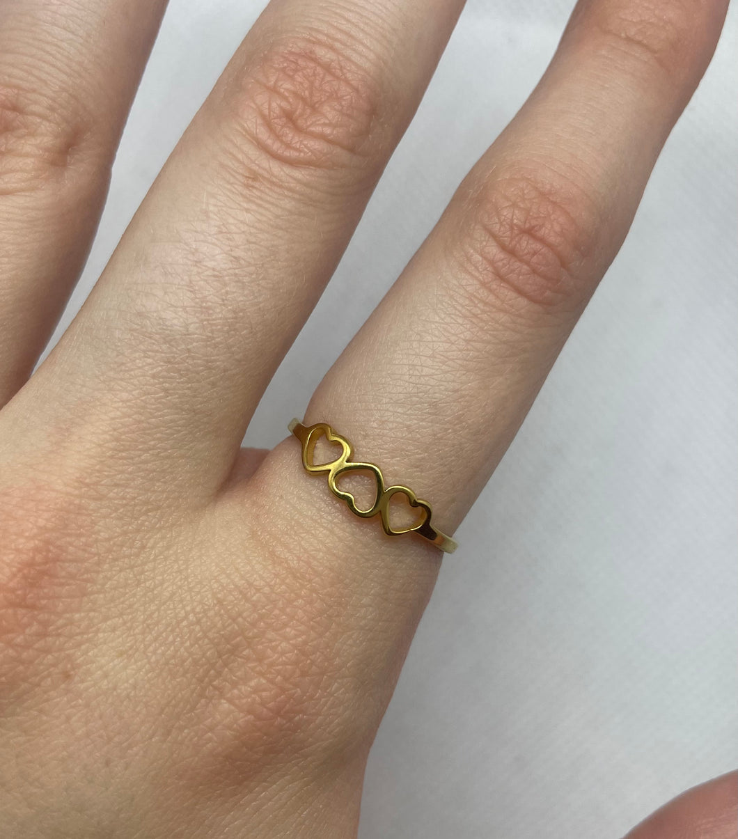 Gold Tri heart ring