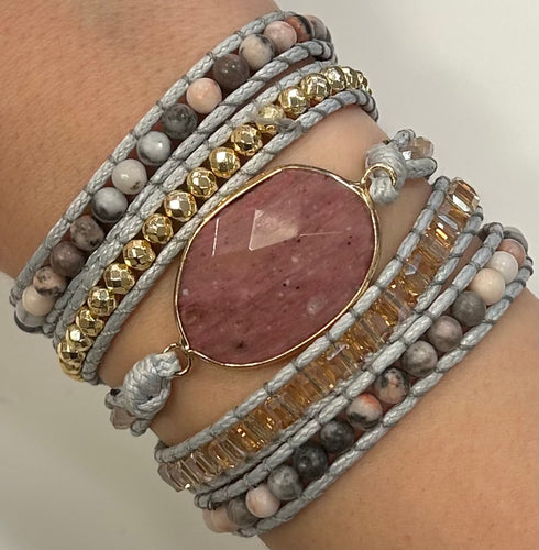 Light Grey Rhodonite Wrap Bracelet